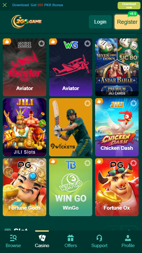 Games available inside 2Go Game app