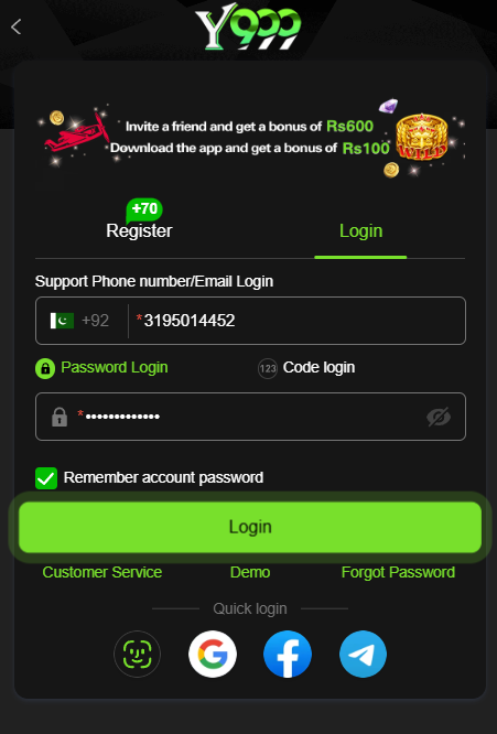 3S Game login on android