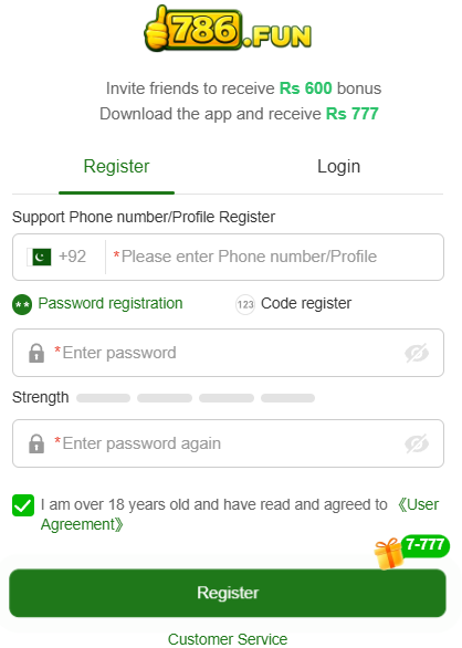 How to register on 786Fun Game Pakistan