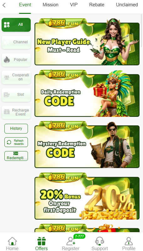 786Fun Game daily login bonus Pakistan