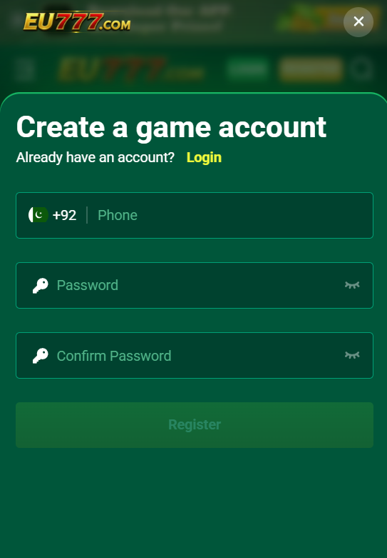 How to register on EU777 Game create account Pakistan