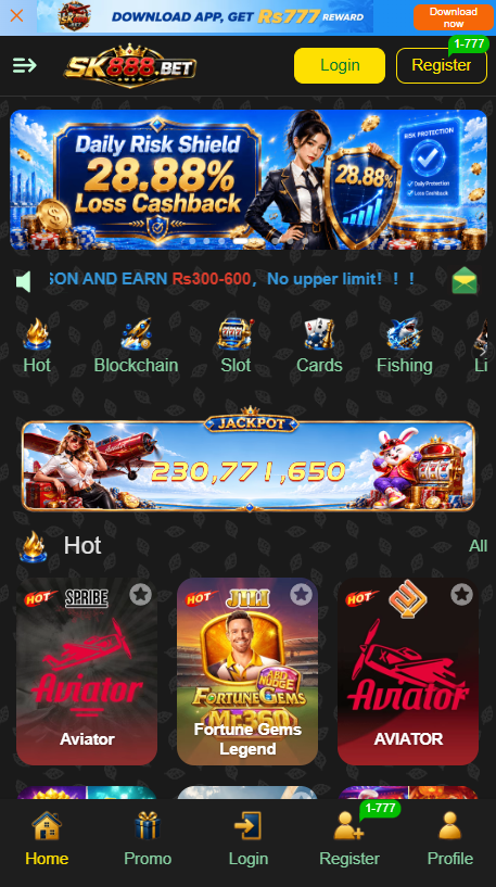 SK888 Game official app homepage and user dashboard