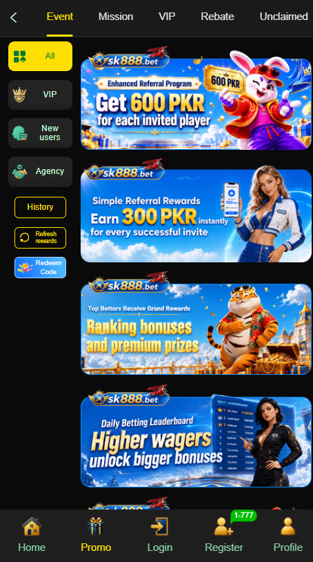 SK888 Game daily bonus and rewards interface