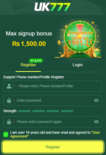 How to register on UK777 Game create account Pakistan