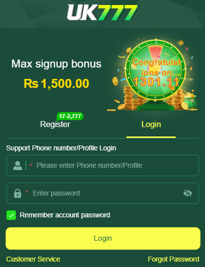 UK777 Game login process Android app Pakistan